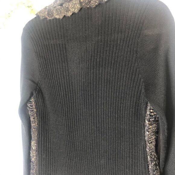 Curio New York Knit Detail Cardigan Black Tan Gold - Picture 9 of 13
